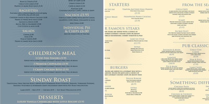 The Black Horse Public House Menu