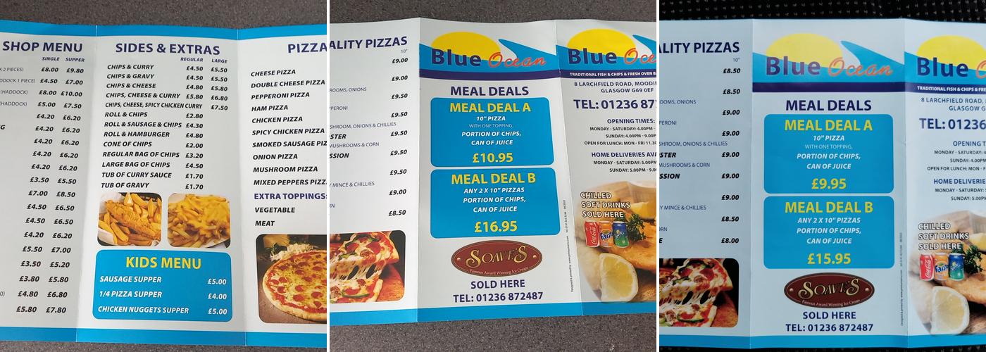 Blue Ocean Fish Shop Menu