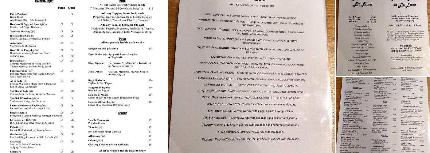 La Luce Del Sole Menu