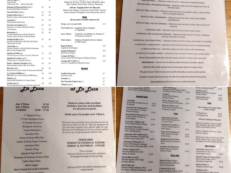 La Luce Del Sole Menu