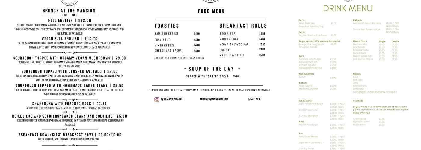 The Mansion Bar & Café Menu