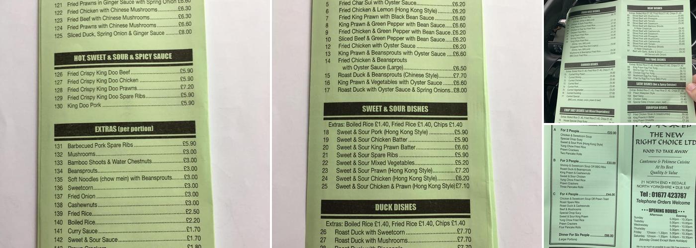 The Old Right Choice Ltd. Menu