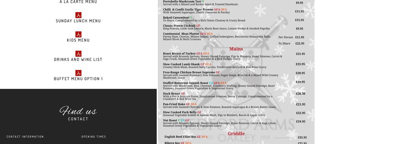 The Bedford Arms Menu