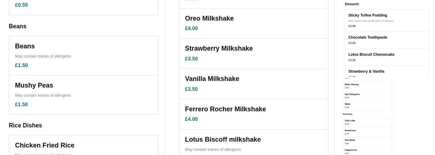 Harrowden Fisheries Menu