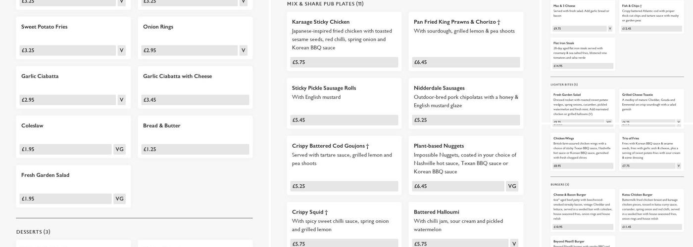 George & Dragon Menu