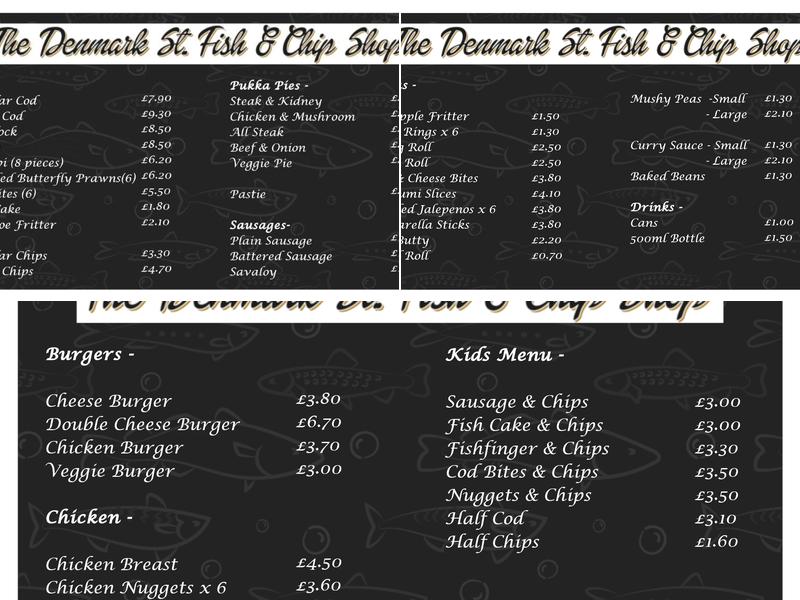 The Denmark Street Fish & Chip Shop Menu