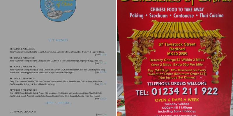 New Delicacies of China Menu