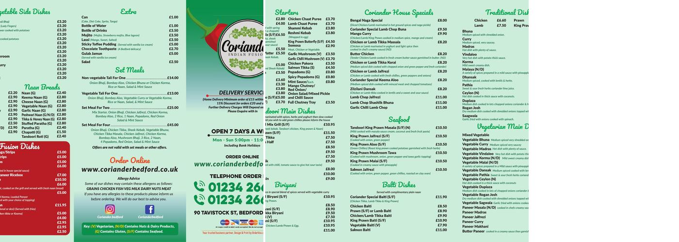 Coriander Indian Takeaway Menu