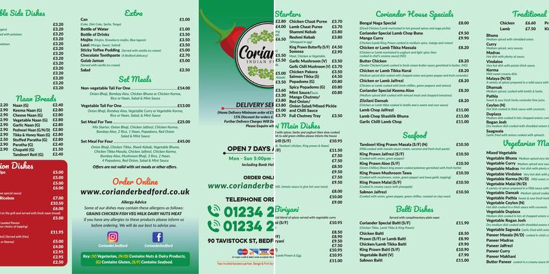 Coriander Indian Takeaway Menu