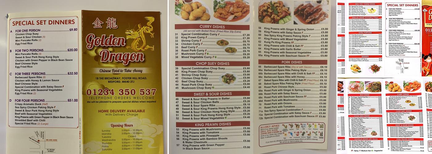 Golden Dragon Chinese Takeaway Menu