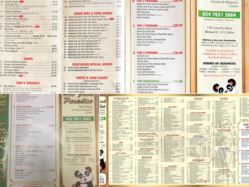 Hot Food Paradise Menu