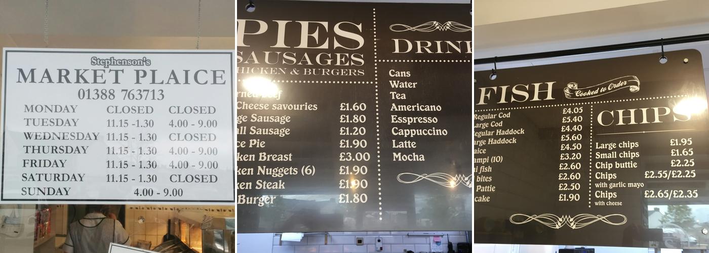 Stephenson’s Market Plaice Menu