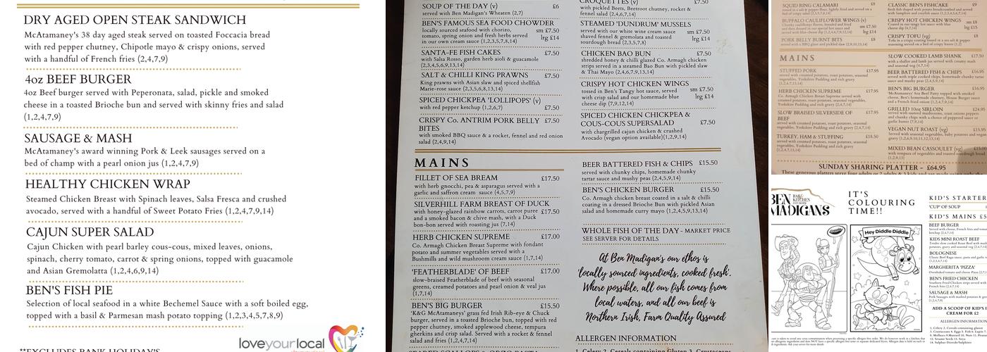 Ben Madigans Bar & Kitchen Menu