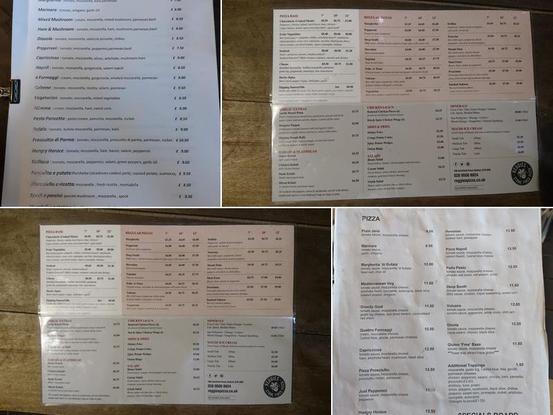 Reggies Stone Fired Pizza Menu