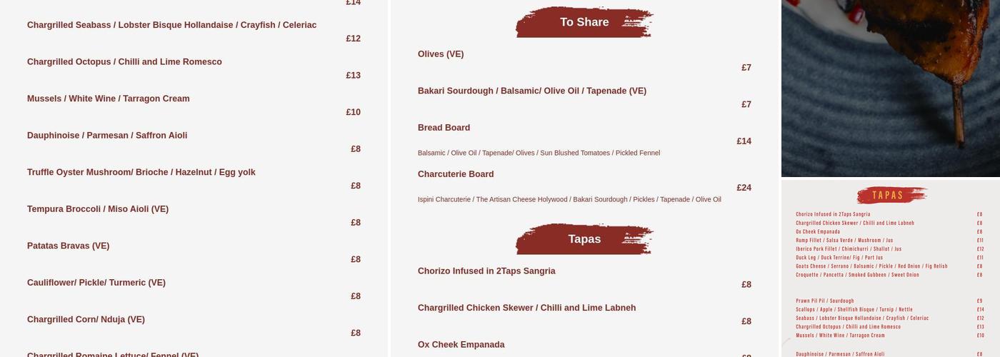 2 Taps Wine Bar Menu