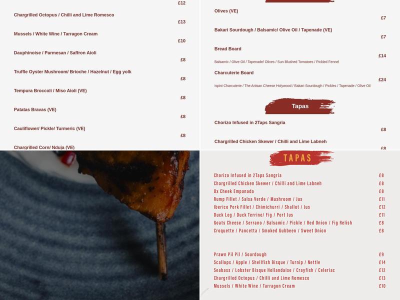 2 Taps Wine Bar Menu