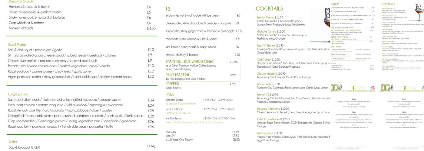 Deanes at Queens Menu