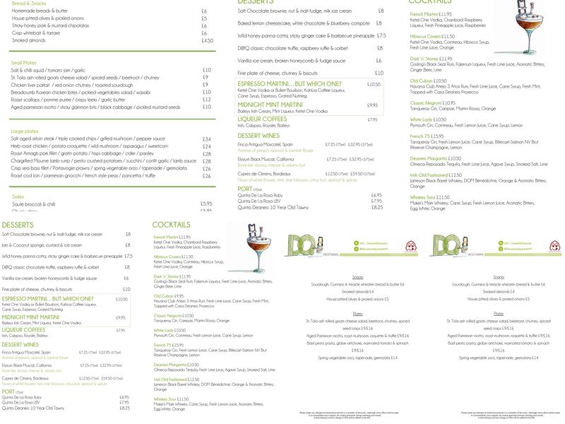 Deanes at Queens Menu