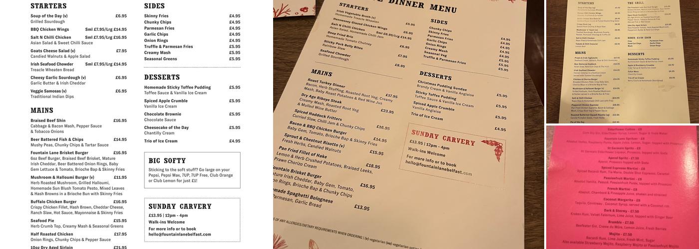 Fountain Lane Menu
