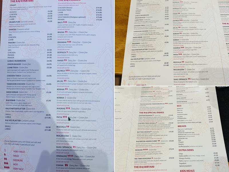 The Raj Authentic Indian Food Menu