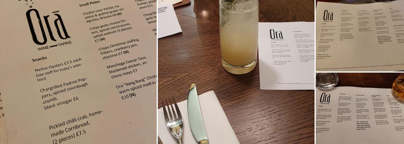 Ora Wine and Tapas Menu