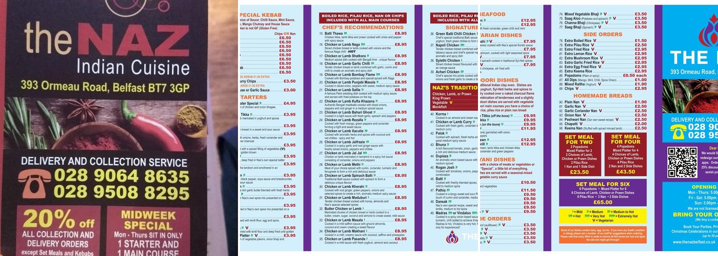 The Naz Indian Cuisine Menu