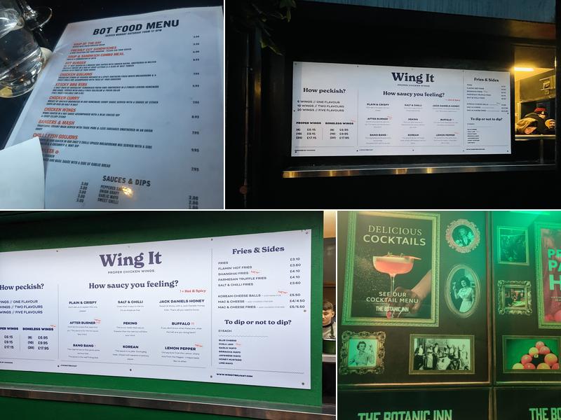 The Botanic Inn Menu