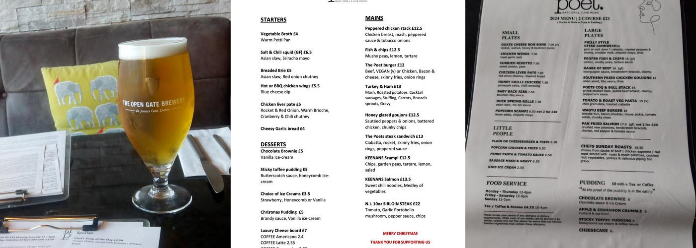 The Poet Bar and Grill Menu