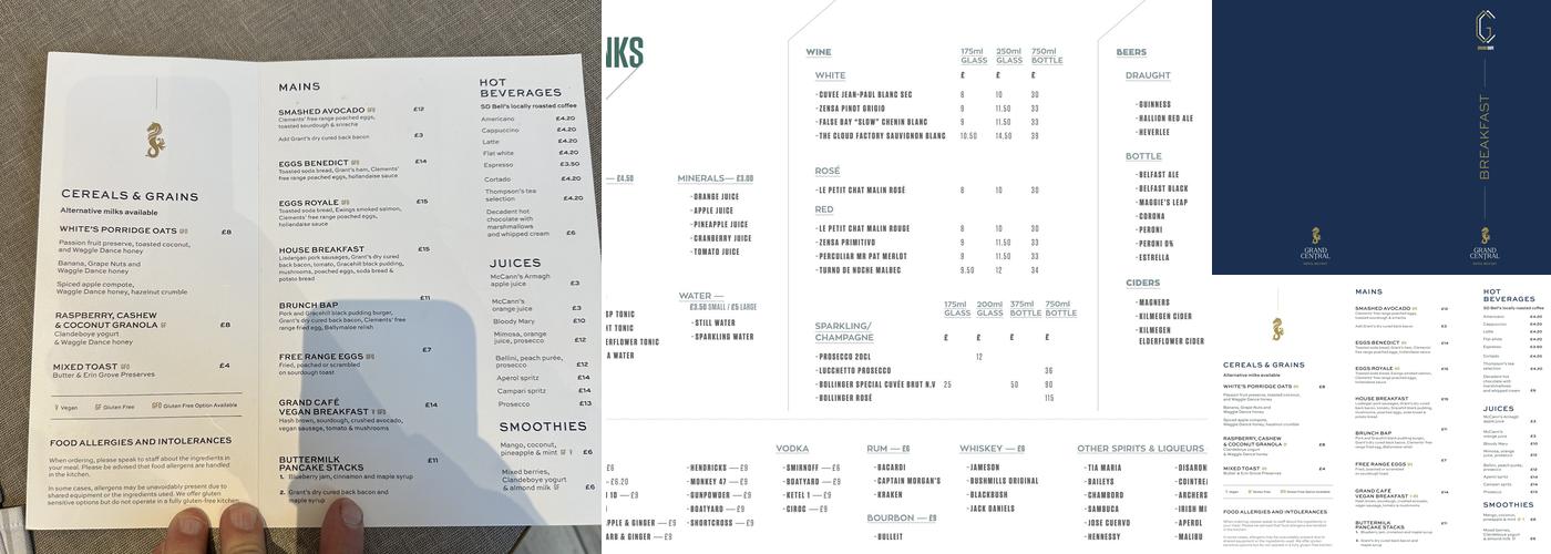 Grand Café Belfast Menu