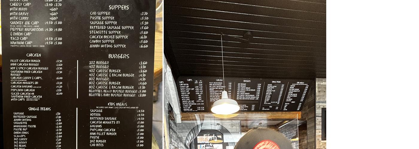 Beatties Fish Bar Menu