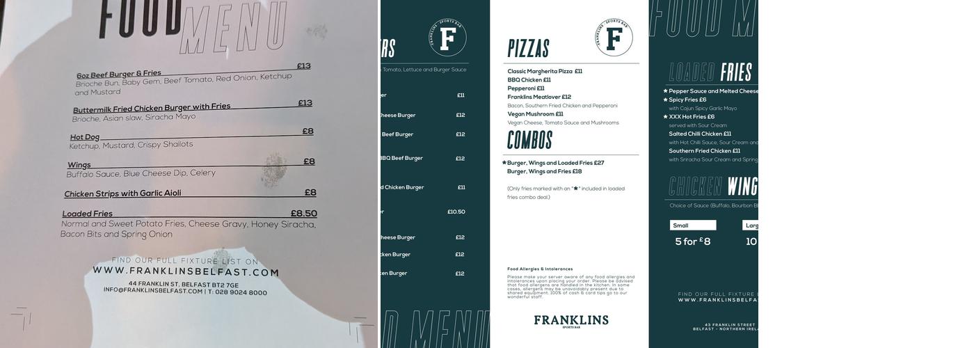 Franklins Sports Bar Menu