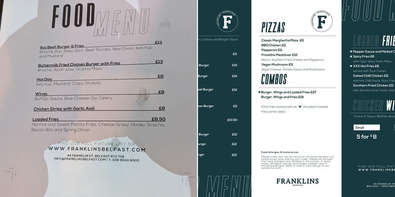 Franklins Sports Bar Menu