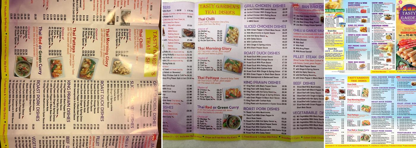 Tasty Garden Dundonald Menu