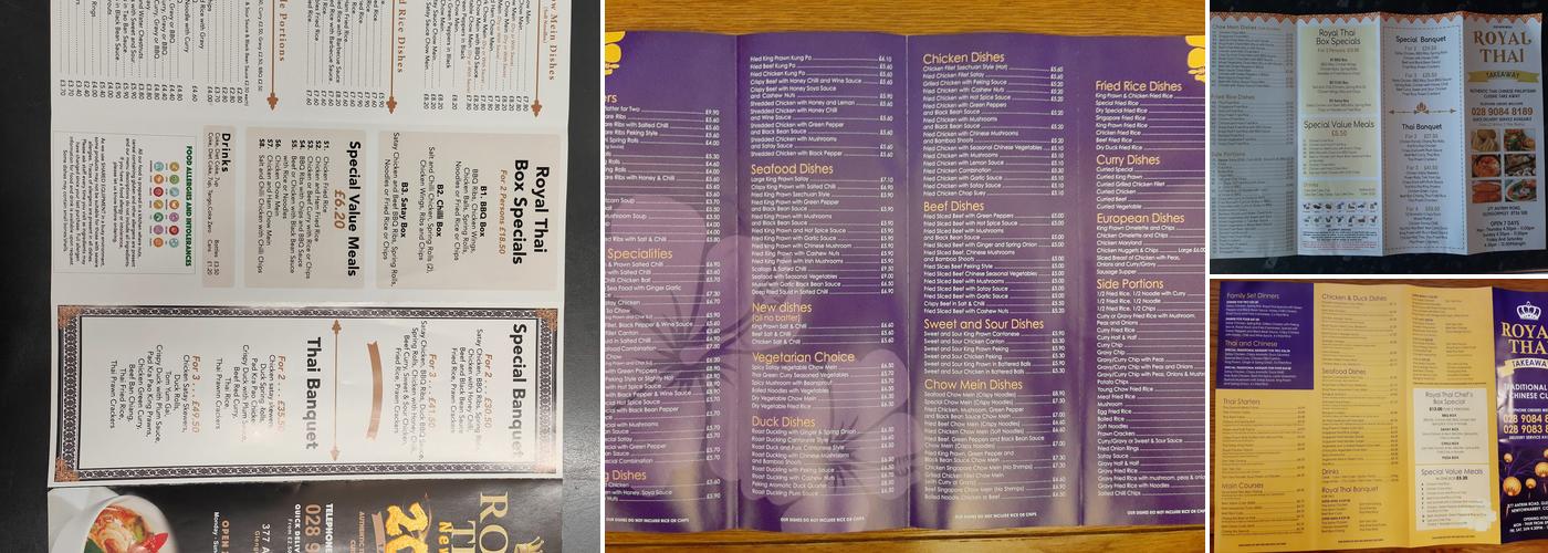 The Royal Thai Take Away Menu
