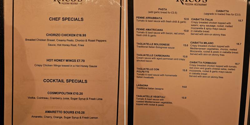 Nico's Pizzeria Restaurant Menu