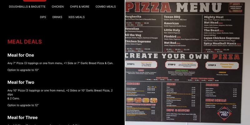 Pizza Pro & Gourmet Burger Bar Menu