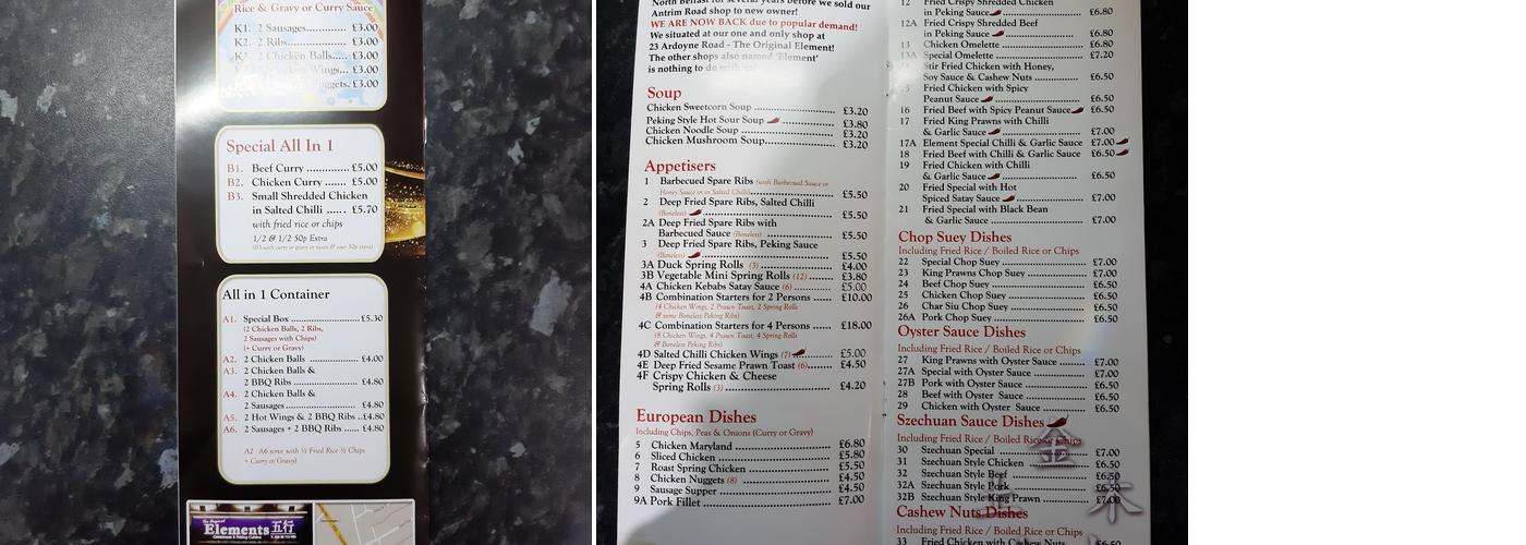 Elements Chinese Original Menu