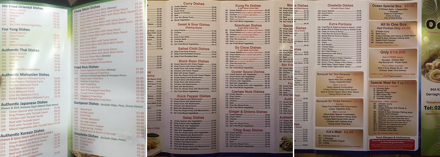 Ocean Chinese Menu