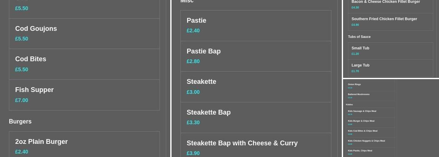 Sharon's Traditional Fish and Chips Menu