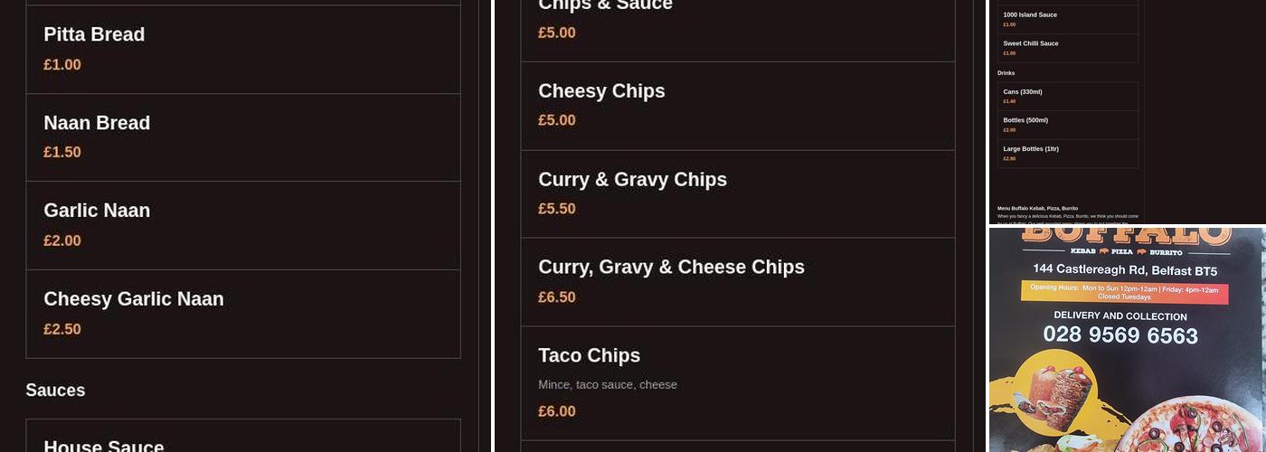 Buffalo Kebab, Pizza, Burrito Menu