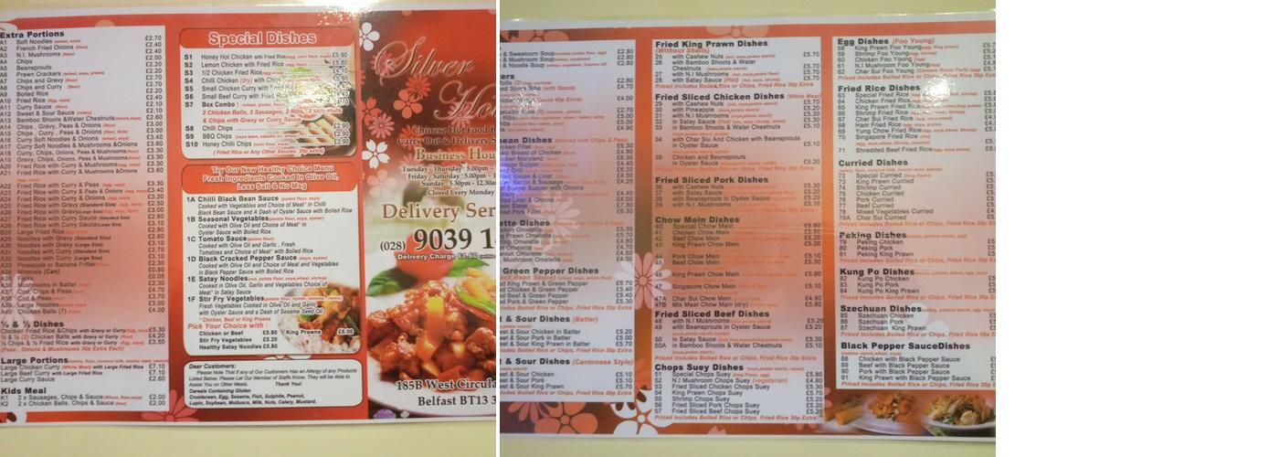 Silver House Menu