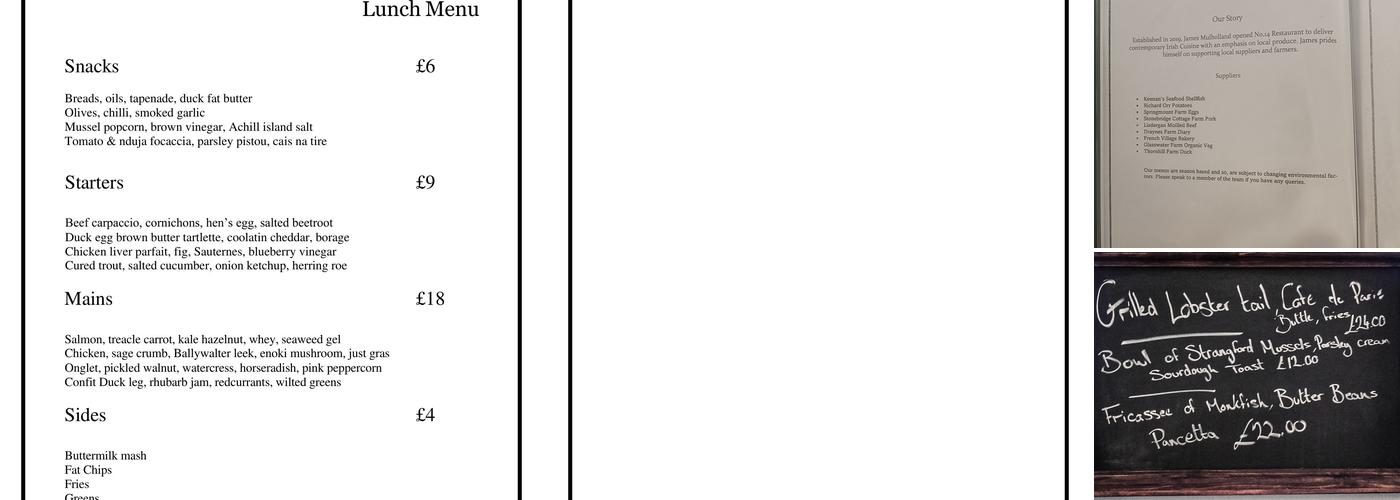 No 14 at The Georgian House Menu