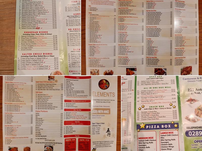 Elements Chinese Menu