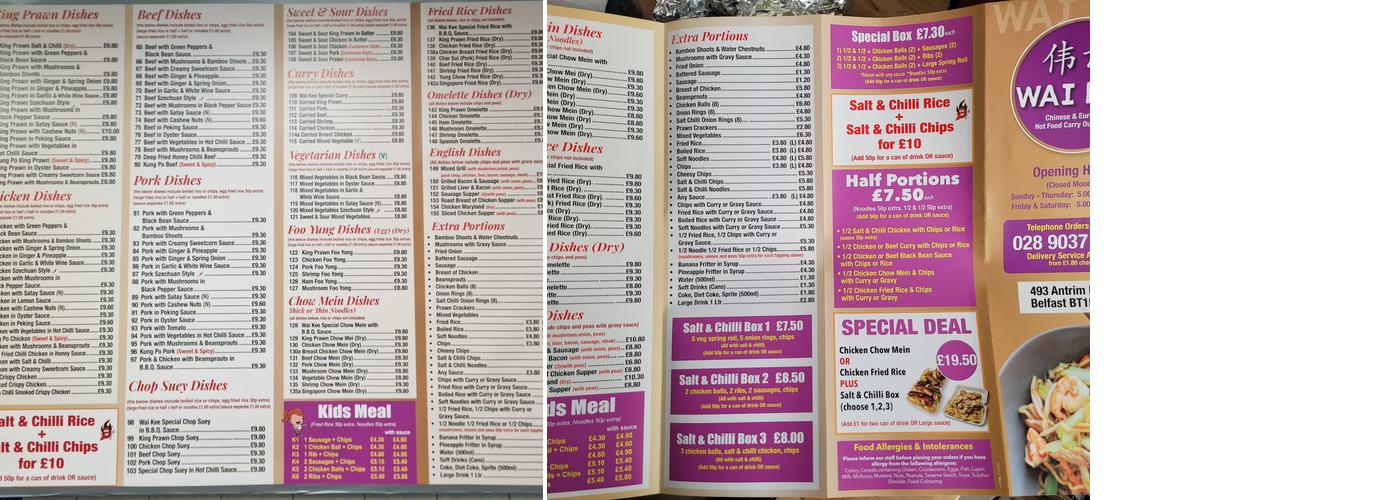 Wai Kee - Antrim Road Menu