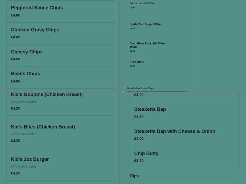 Raffos Fish & Chips Menu