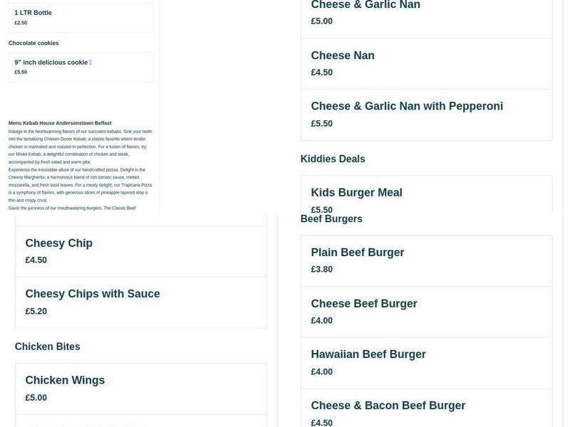 The West Turkish kebab house Menu