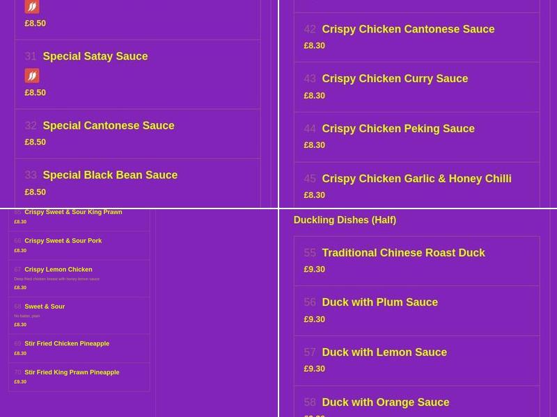 Yummy Chinese take away Menu