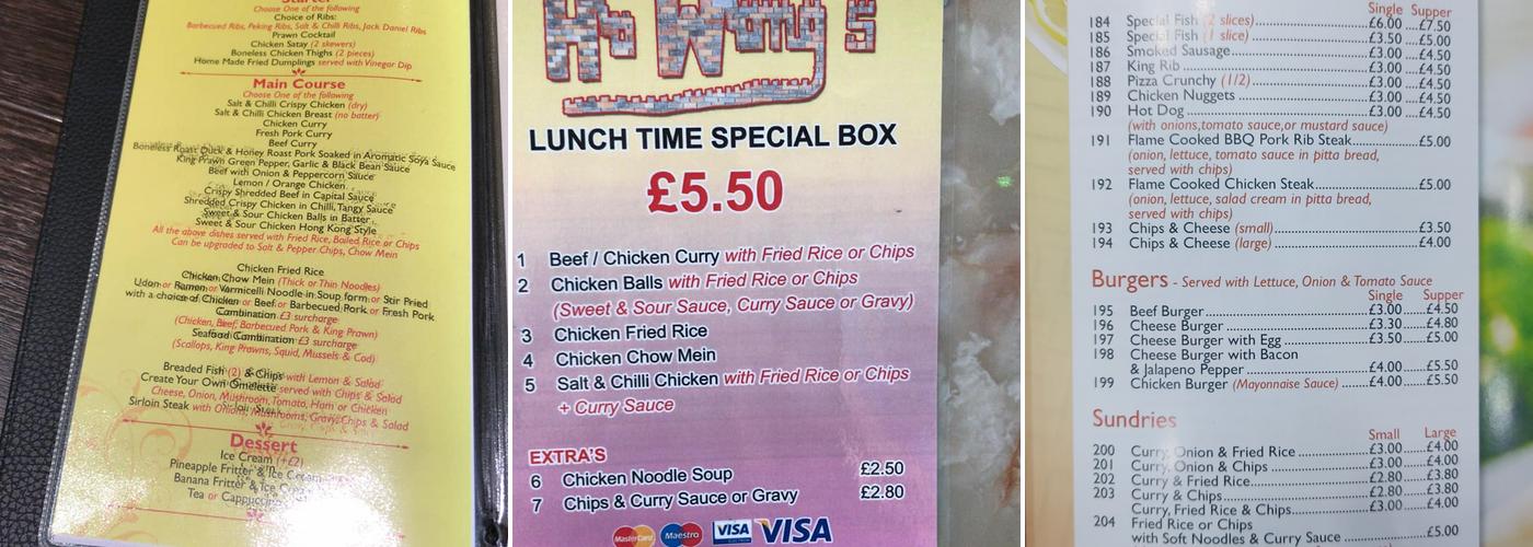Ho Wong’s Chinese Takeaway & Silk Road Restaurant Menu