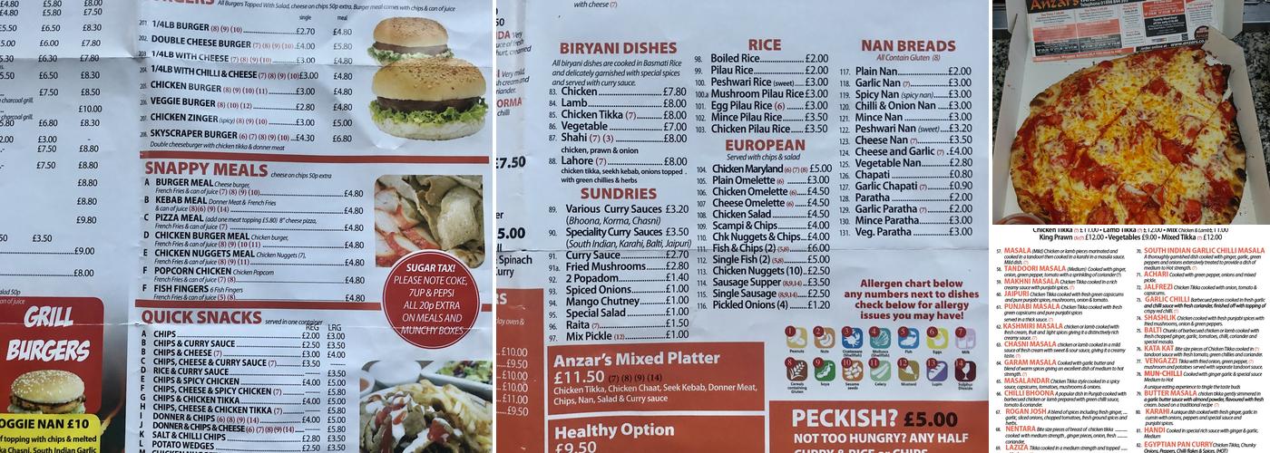 Anzars Tandoori Takeaway Menu