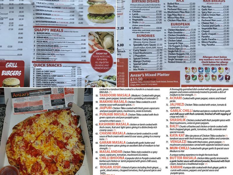 Anzars Tandoori Takeaway Menu